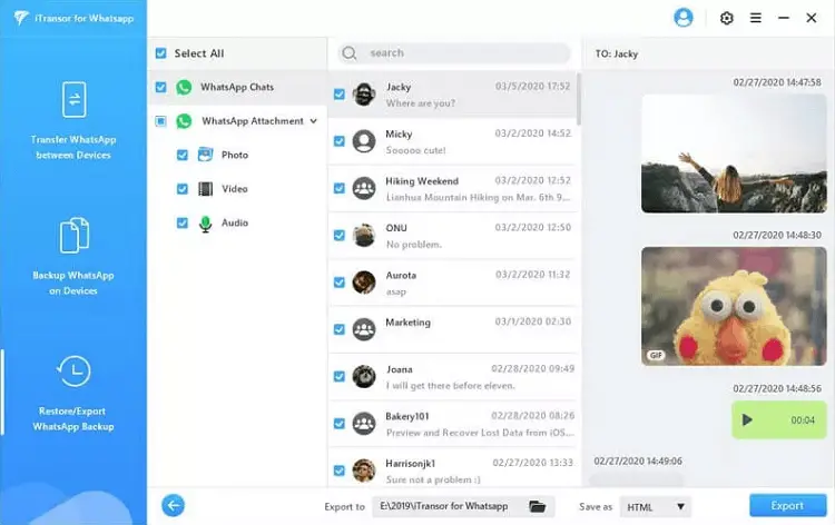 iTransor匯出WhatsApp界面